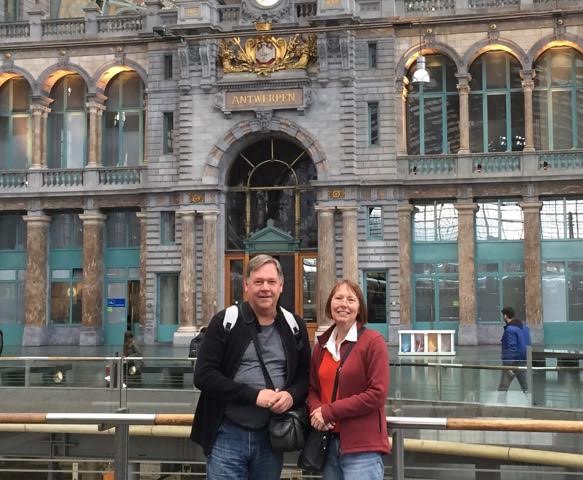 Peter and Pam outside the Antwerp Central Train Station
